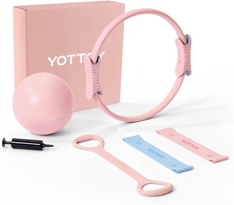 YOTTOY Pilates Ring and Ball Set, Figure 8 Resistance Bands, Stretch Bands&Guide,Pilates Equipment Set for Beginners for Home Workouts Core Strength, Yoga, Physical Therapy & Rehab - Image 1